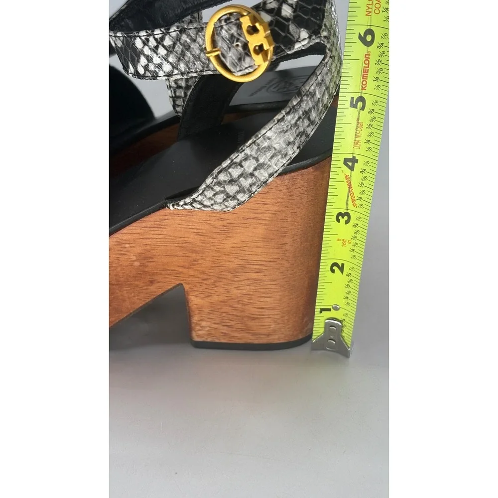 Tory Burch Heels Camilla Platform Snake Embossed Leather Wooden 7.5‎ Black White